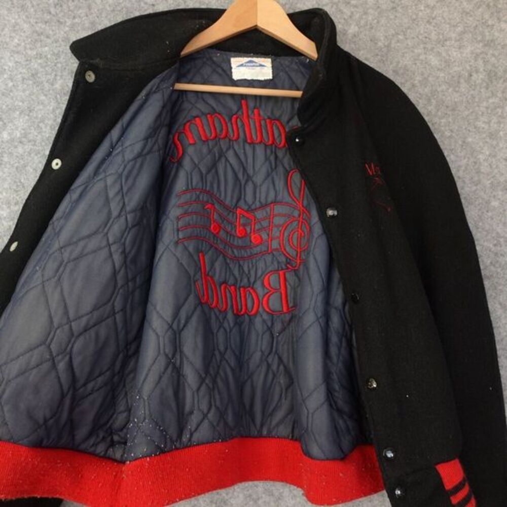 90s Y2K Vintage Jacket Mens‎ L Black Chatham Varsity PYRAMID Band Jazz Stadium